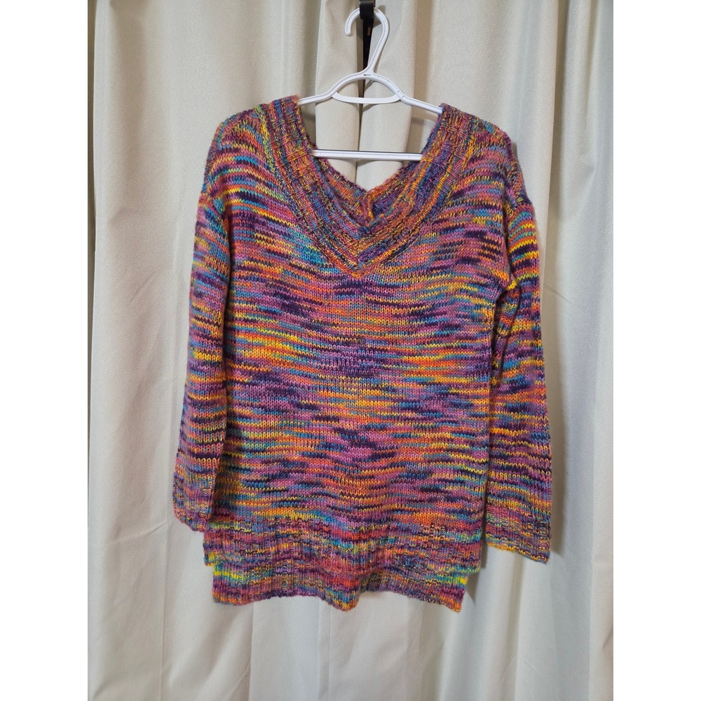 Ultra Flirt Womens Rainbow Space Dye Double V-Neck Tunic Sweater Size M